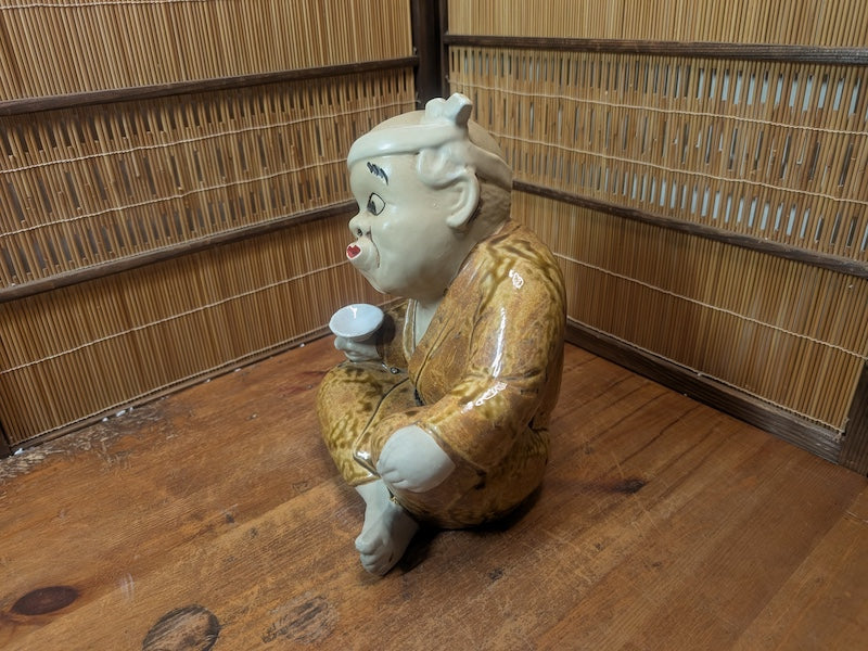 Rare Japanese Hyottoko Okimono Figurine Folk Art Lucky Statue Japan