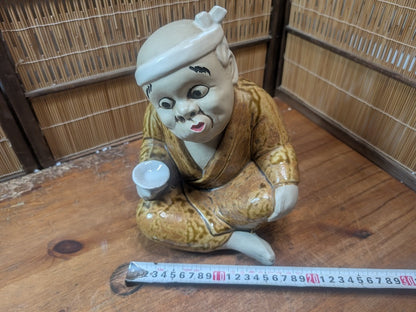 Rare Japanese Hyottoko Okimono Figurine Folk Art Lucky Statue Japan