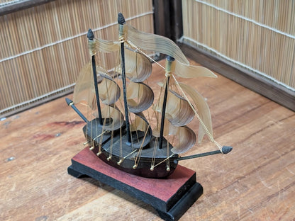 Rare 1970s Japanese Tortoiseshell Ship Model Small Handmade Maritime Art