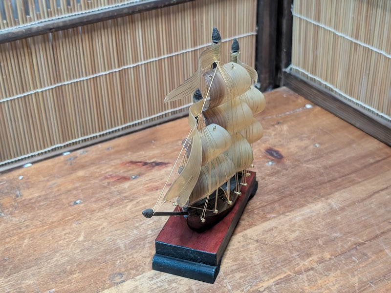 Rare 1970s Japanese Tortoiseshell Ship Model Small Handmade Maritime Art