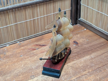 Rare 1970s Japanese Tortoiseshell Ship Model Small Handmade Maritime Art