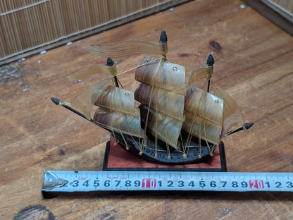 Rare 1970s Japanese Tortoiseshell Ship Model Small Handmade Maritime Art