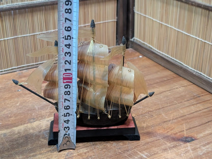 Rare 1970s Japanese Tortoiseshell Ship Model Small Handmade Maritime Art