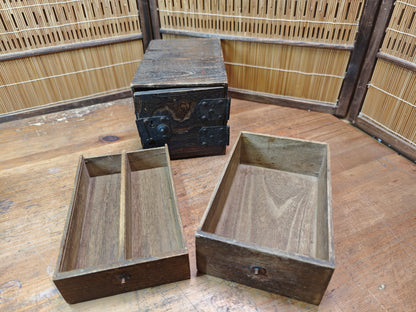 Extremely Rare Edo–Meiji Japanese Yakisugi Drawer Box 1800s Wood Chest