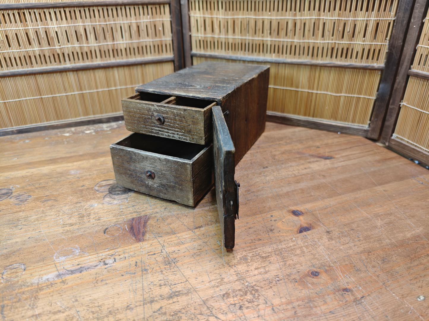 Extremely Rare Edo–Meiji Japanese Yakisugi Drawer Box 1800s Wood Chest
