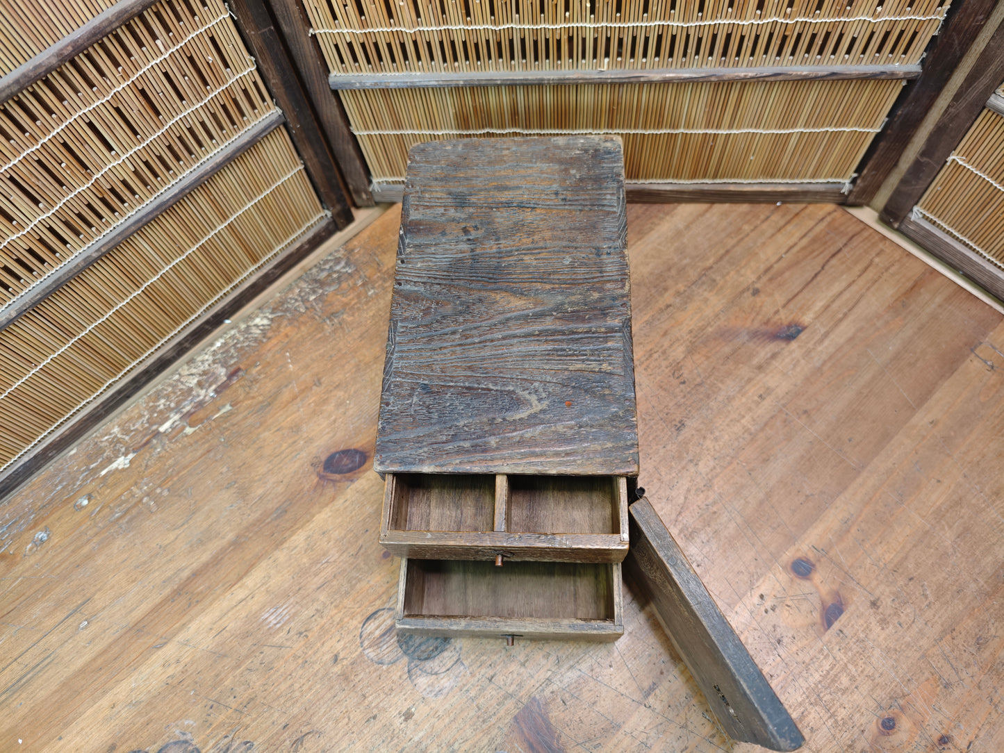 Extremely Rare Edo–Meiji Japanese Yakisugi Drawer Box 1800s Wood Chest