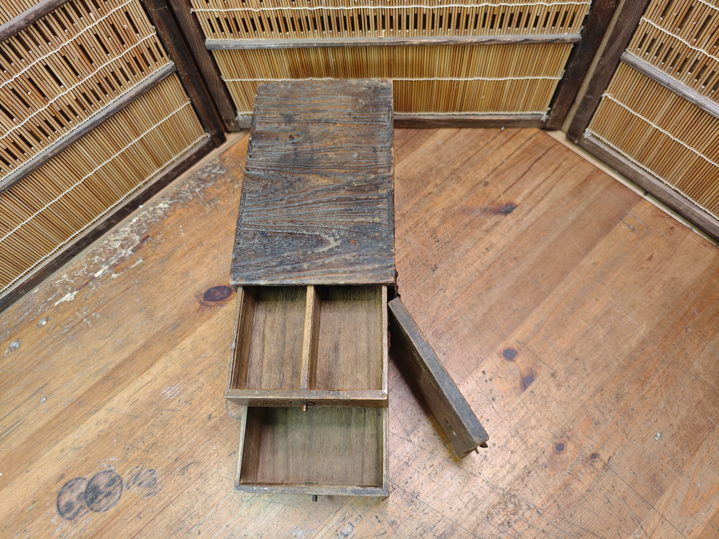 Extremely Rare Edo–Meiji Japanese Yakisugi Drawer Box 1800s Wood Chest