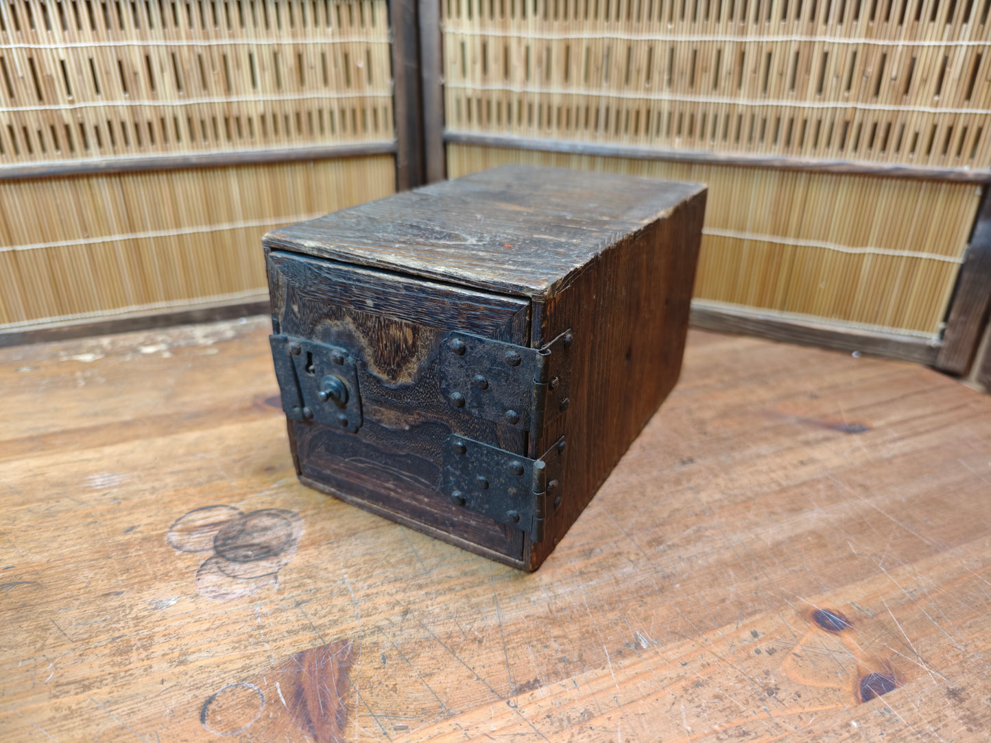 Extremely Rare Edo–Meiji Japanese Yakisugi Drawer Box 1800s Wood Chest