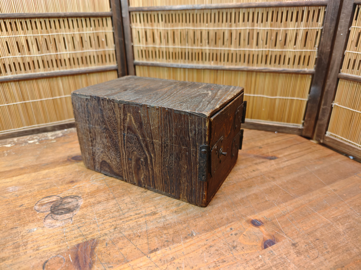 Extremely Rare Edo–Meiji Japanese Yakisugi Drawer Box 1800s Wood Chest