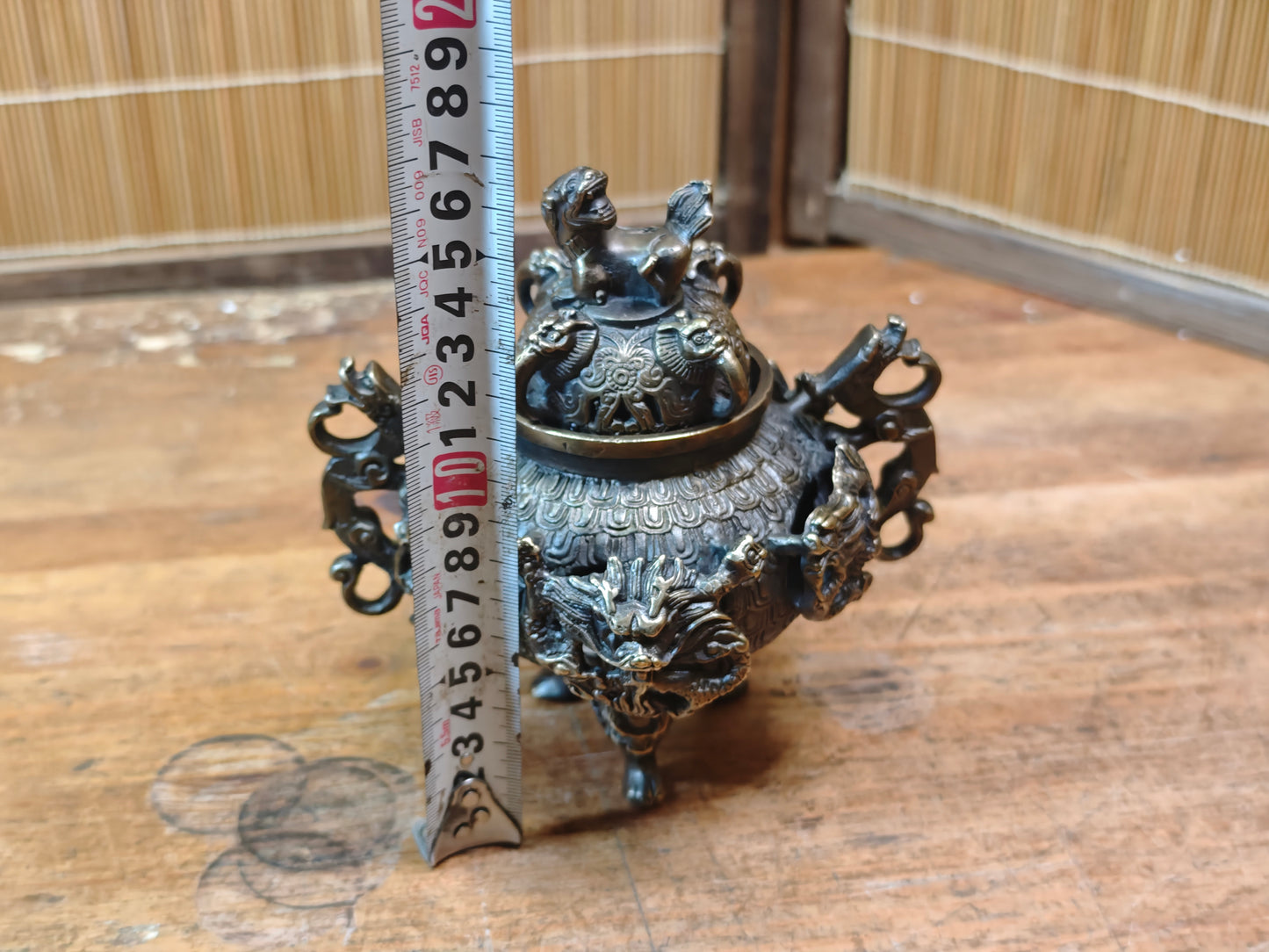 Rare Japanese Bronze Brass Koro Incense Burner Shishi Lid Japan