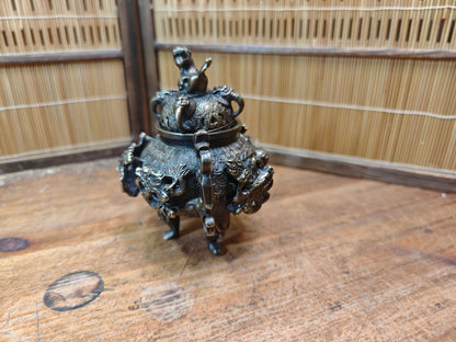 Rare Japanese Bronze Brass Koro Incense Burner Shishi Lid Japan