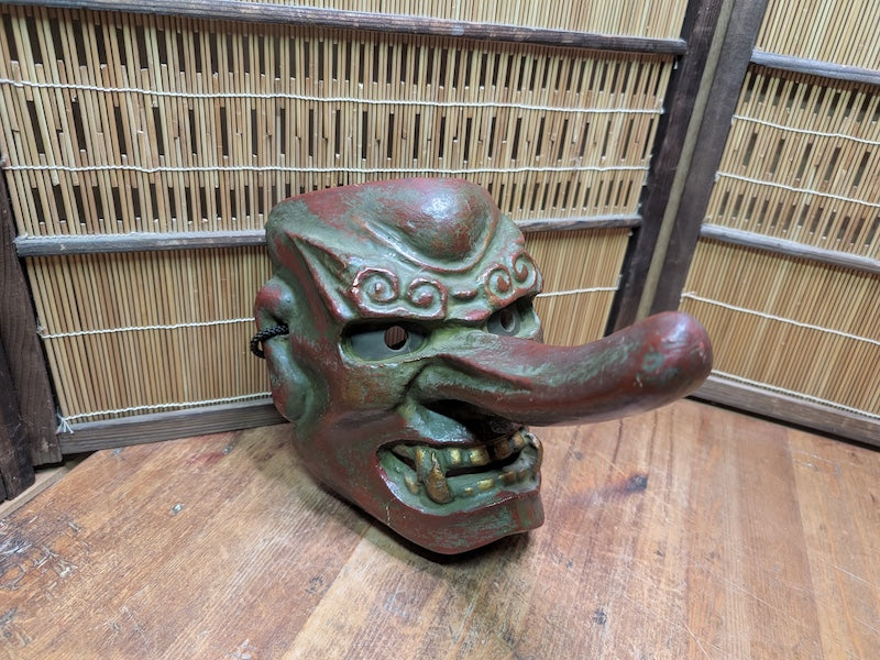 Rare Japanese Vintage Tengu Mask Wood Ceramic Mixed Folklore Theater