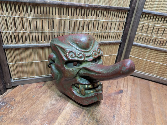 Rare Japanese Vintage Tengu Mask Wood Ceramic Mixed Folklore Theater