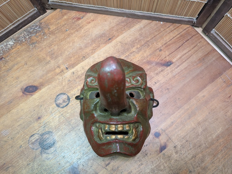 Rare Japanese Vintage Tengu Mask Wood Ceramic Mixed Folklore Theater