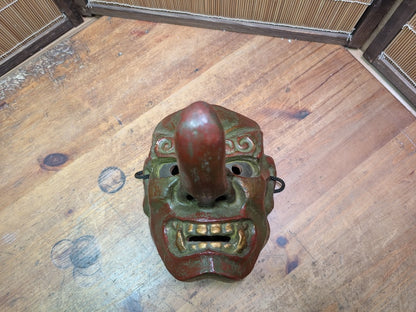 Rare Japanese Vintage Tengu Mask Wood Ceramic Mixed Folklore Theater