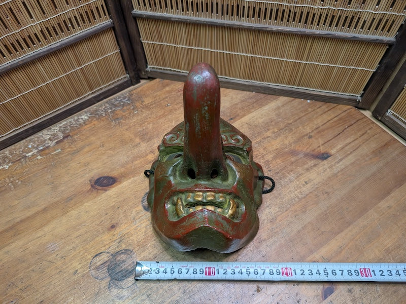 Rare Japanese Vintage Tengu Mask Wood Ceramic Mixed Folklore Theater