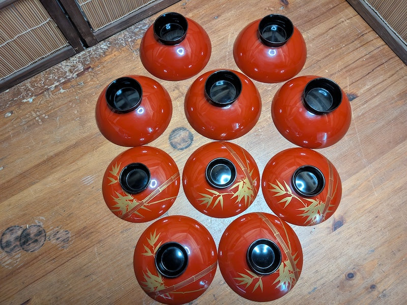 Rare 1950s Japanese Owan Rice Bowl Set No 42 24K Gold Signed Box