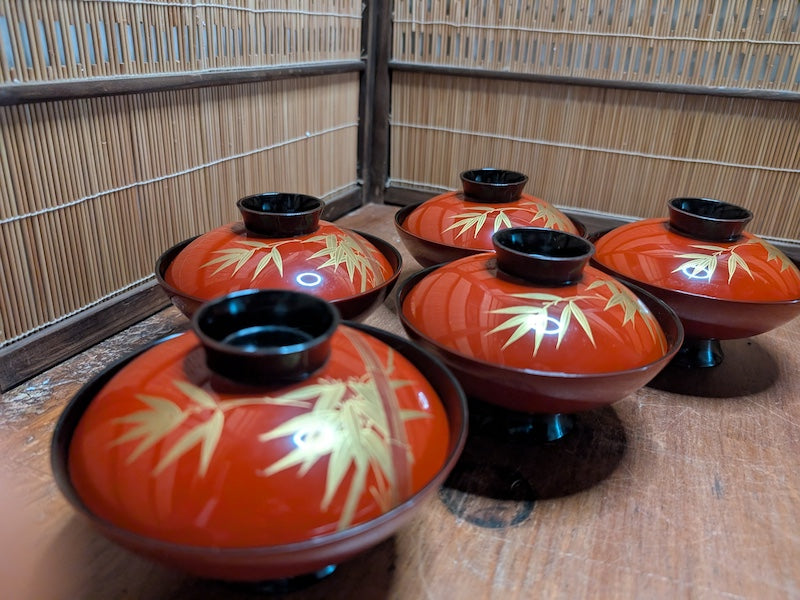 Rare 1950s Japanese Owan Rice Bowl Set No 42 24K Gold Signed Box