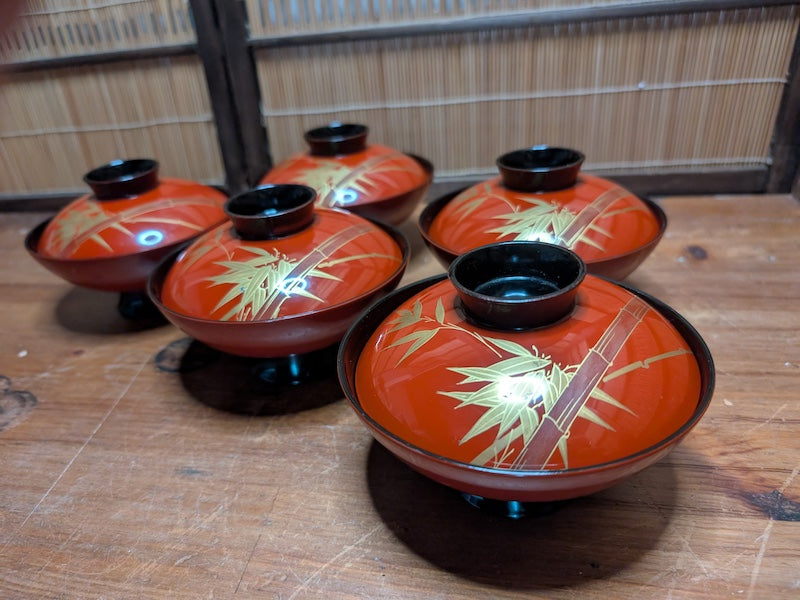 Rare 1950s Japanese Owan Rice Bowl Set No 42 24K Gold Signed Box