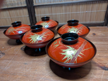 Rare 1950s Japanese Owan Rice Bowl Set No 42 24K Gold Signed Box