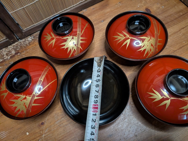 Rare 1950s Japanese Owan Rice Bowl Set No 42 24K Gold Signed Box
