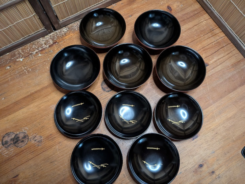 Rare 1950s Japanese Owan Rice Bowl Set No 42 24K Gold Signed Box