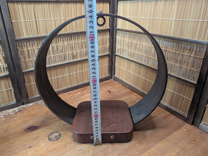 Japanese Ikebana Circle Vase Stand Sakura Wood Kanji Vintage Japan