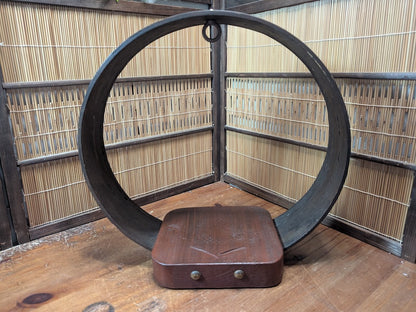 Japanese Ikebana Circle Vase Stand Sakura Wood Kanji Vintage Japan