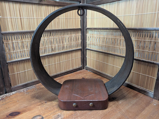 Japanese Ikebana Circle Vase Stand Sakura Wood Kanji Vintage Japan