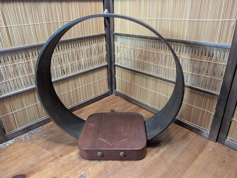 Japanese Ikebana Circle Vase Stand Sakura Wood Kanji Vintage Japan