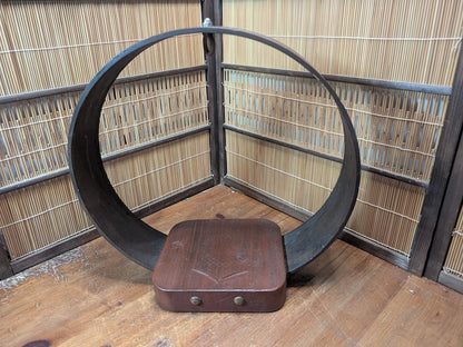 Japanese Ikebana Circle Vase Stand Sakura Wood Kanji Vintage Japan