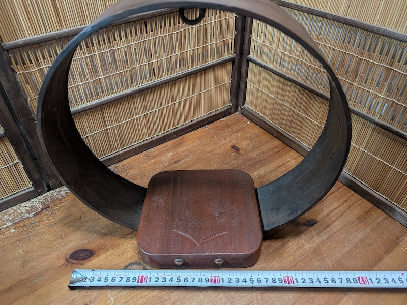 Japanese Ikebana Circle Vase Stand Sakura Wood Kanji Vintage Japan