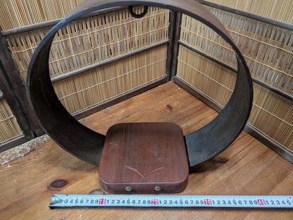 Japanese Ikebana Circle Vase Stand Sakura Wood Kanji Vintage Japan
