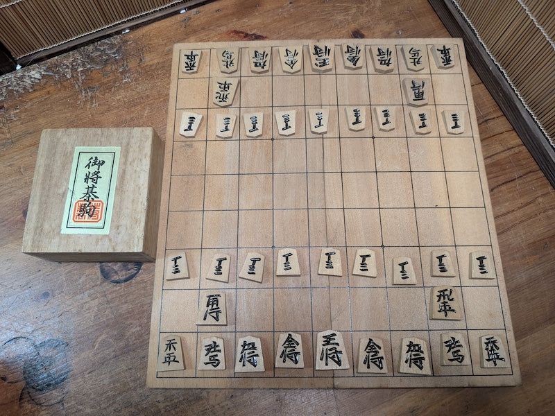 Rare Japanese Shogi Set Hand-Carved Koma Signed Box Old Kanji Made in Japan