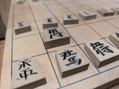 Rare Japanese Shogi Set Hand-Carved Koma Signed Box Old Kanji Made in Japan