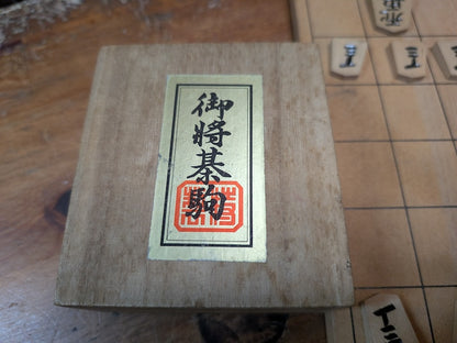 Rare Japanese Shogi Set Hand-Carved Koma Signed Box Old Kanji Made in Japan
