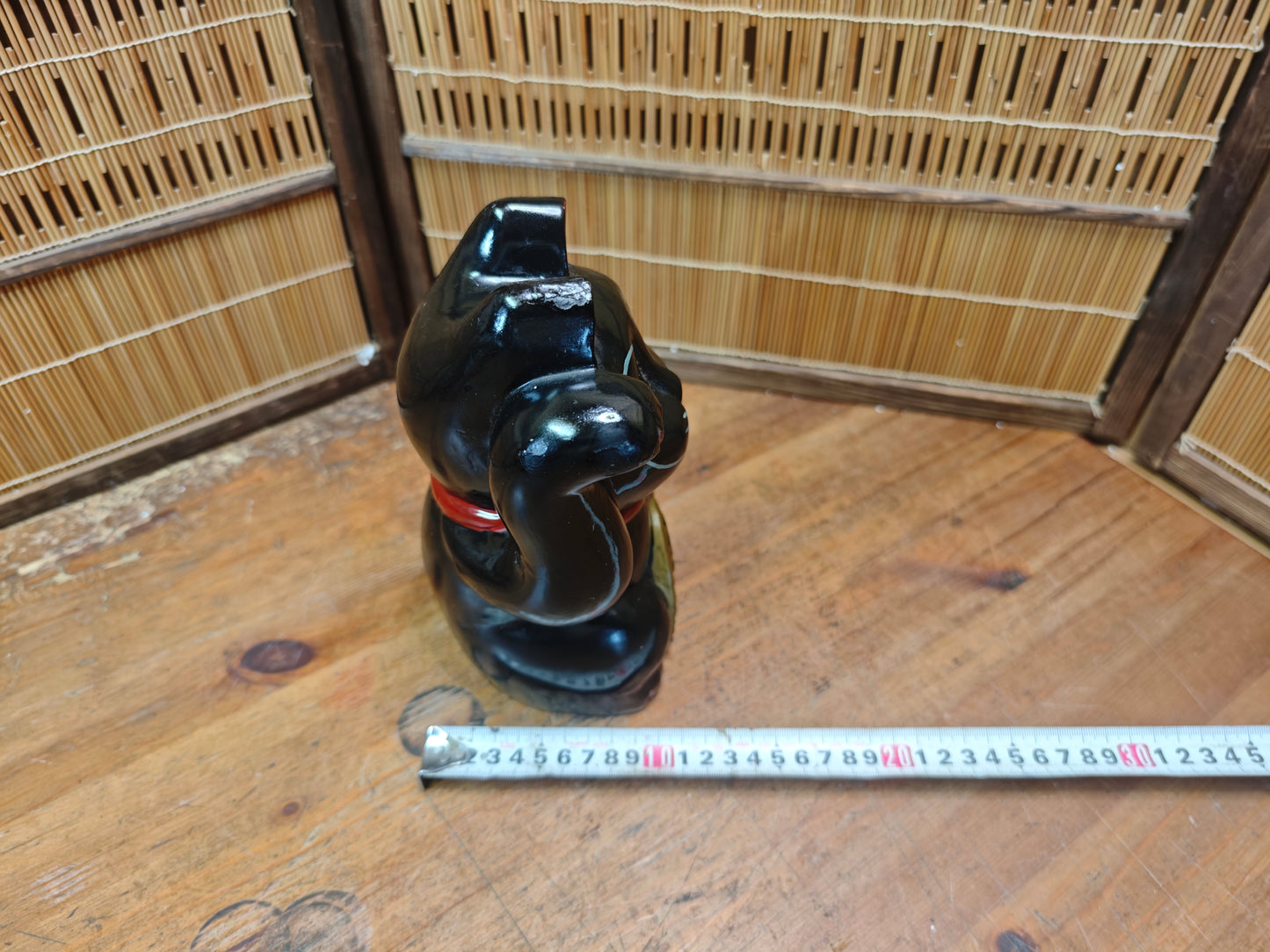 Rare Japanese Early Showa Wooden Maneki Neko Lucky Cat Folk Art Statue