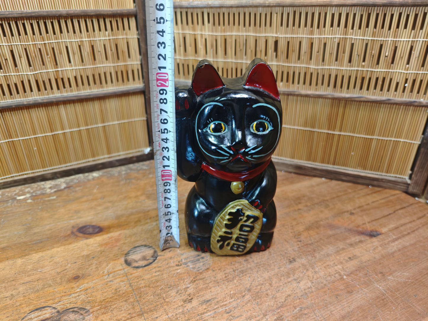 Rare Japanese Early Showa Wooden Maneki Neko Lucky Cat Folk Art Statue