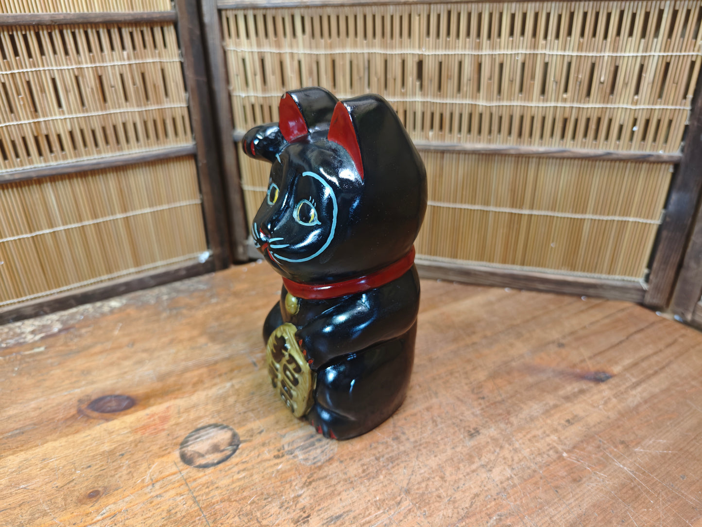 Rare Japanese Early Showa Wooden Maneki Neko Lucky Cat Folk Art Statue