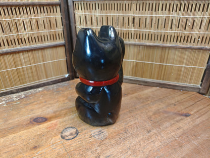 Rare Japanese Early Showa Wooden Maneki Neko Lucky Cat Folk Art Statue