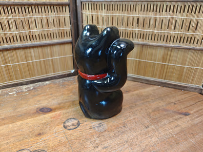 Rare Japanese Early Showa Wooden Maneki Neko Lucky Cat Folk Art Statue