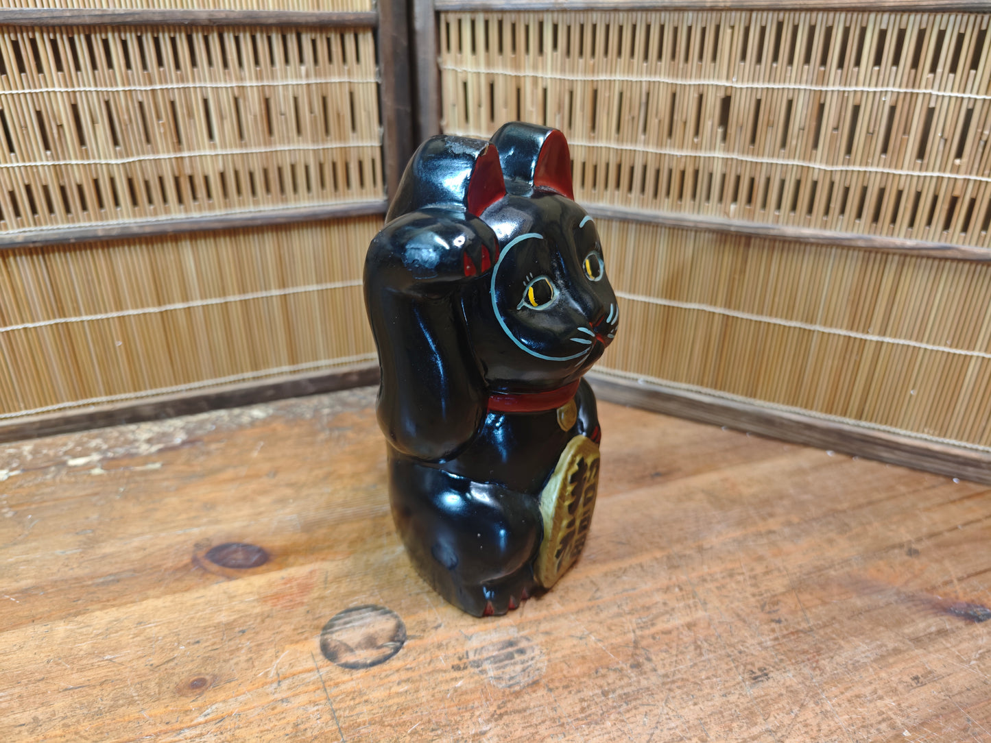 Rare Japanese Early Showa Wooden Maneki Neko Lucky Cat Folk Art Statue