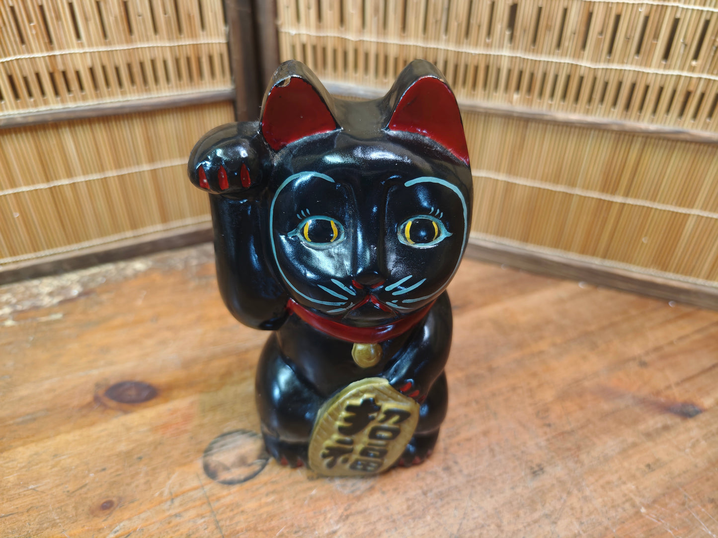 Rare Japanese Early Showa Wooden Maneki Neko Lucky Cat Folk Art Statue