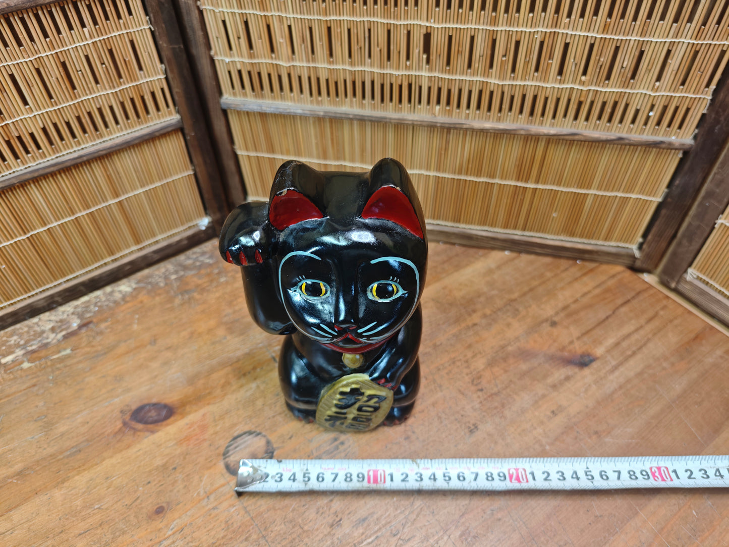 Rare Japanese Early Showa Wooden Maneki Neko Lucky Cat Folk Art Statue