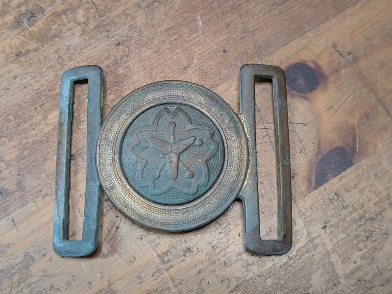 Meiji Japanese Fireman Belt Buckle Bronze Copper Uniform Artifact 1910s