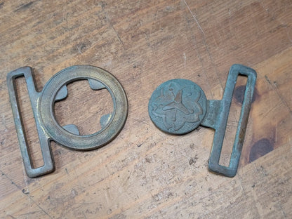 Meiji Japanese Fireman Belt Buckle Bronze Copper Uniform Artifact 1910s