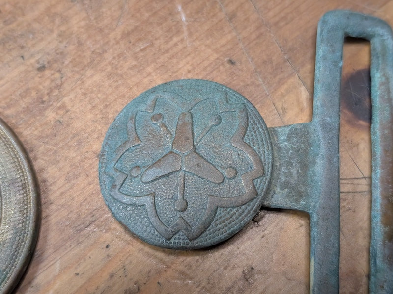 Meiji Japanese Fireman Belt Buckle Bronze Copper Uniform Artifact 1910s