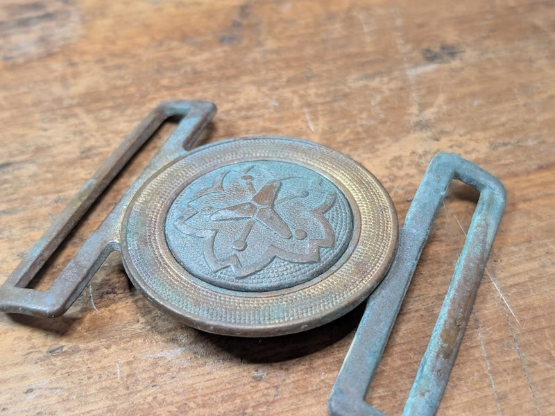 Meiji Japanese Fireman Belt Buckle Bronze Copper Uniform Artifact 1910s