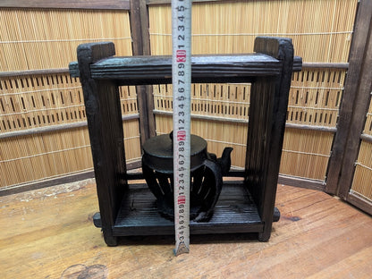 Antique Meiji Tetsubin Cast Iron Candle Lamp on Yakisugi Stand Japan