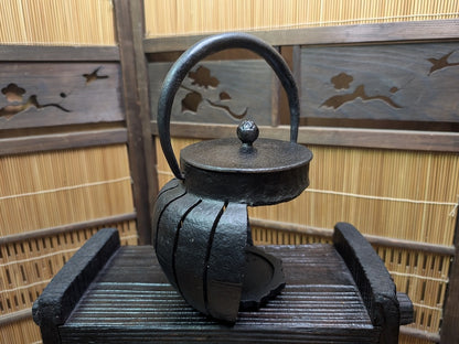 Antique Meiji Tetsubin Cast Iron Candle Lamp on Yakisugi Stand Japan